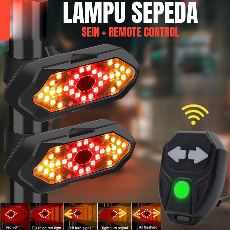 Lampu Belakang Sepeda Nirkabel USB Recharge Lampu Sein Sepeda Remote Control Peringatan Keselamatan