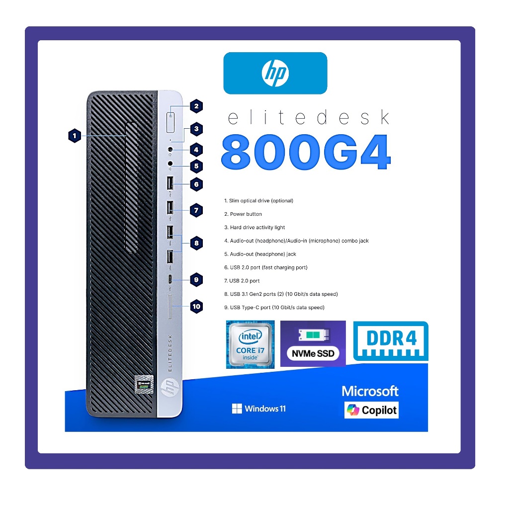 PC HP EliteDesk 800 G4 SFF Core i3 / i5 / i7 Gen 8 Gen 8th Slim Enterprise Class PC with USB type C