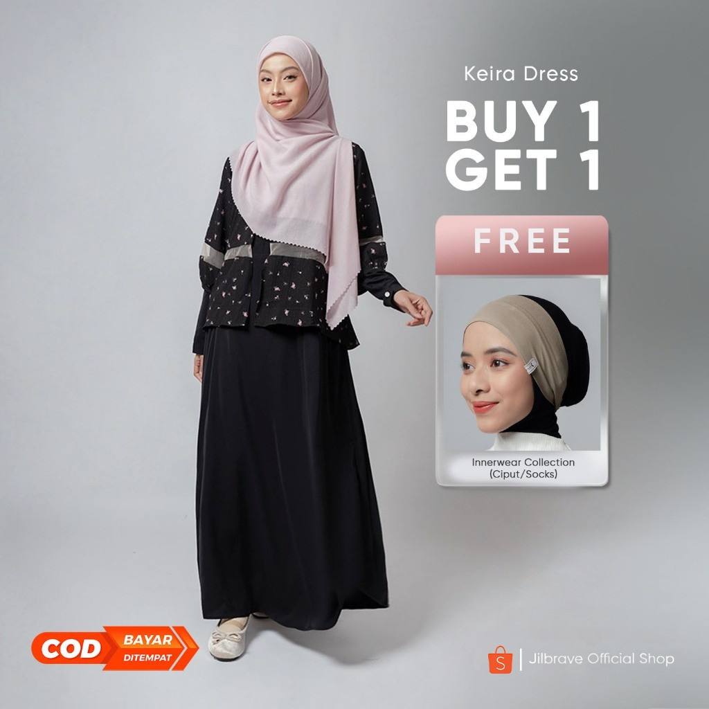 [BUY 300K GET 1 FREE PRODUCT] Jilbrave Keira Dress Gamis Kondangan Wanita Feminine Set Outer Crinkle