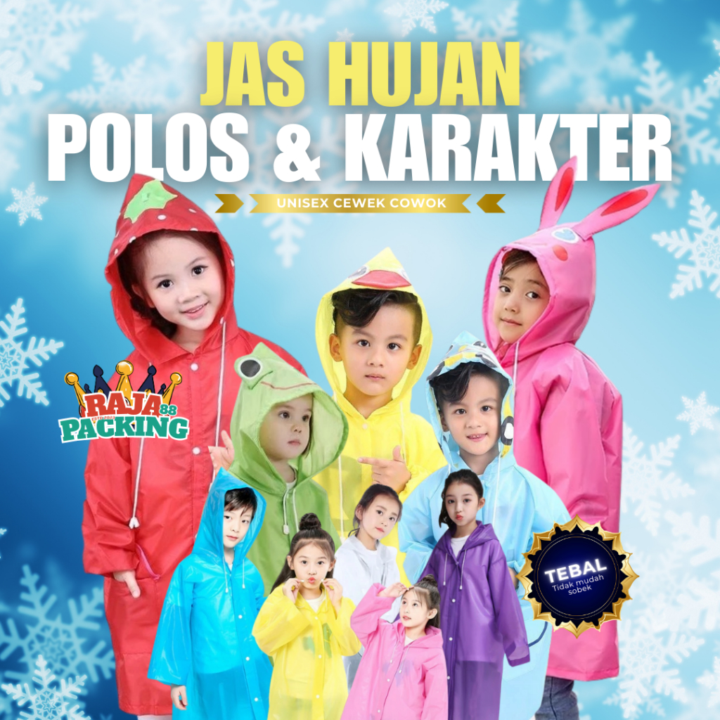 JAS HUJAN ANAK KARAKTER EVA MOTIF DAN POLOS JAS HUJAN PONCO
