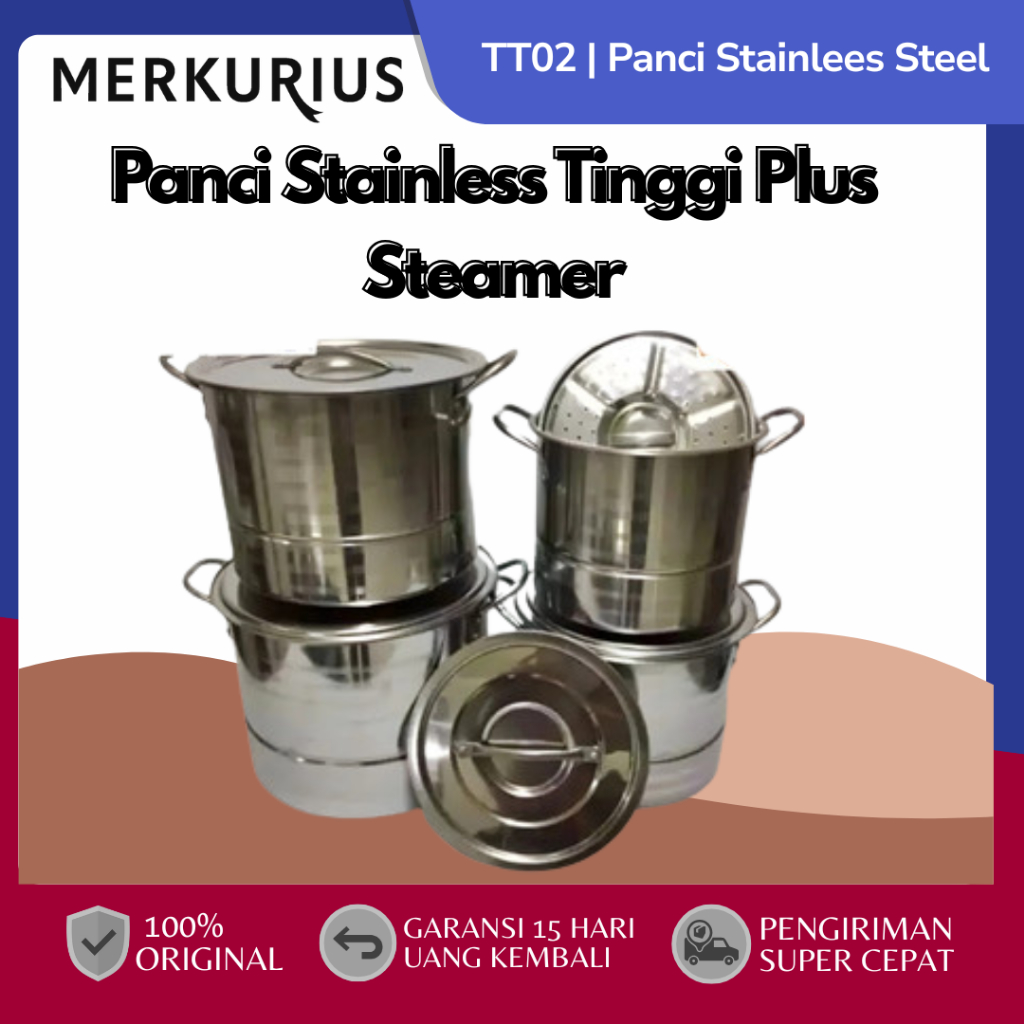 Merkurius Panci Stainless Tinggi Steamer Dandang Kukus & Liwet Serbaguna