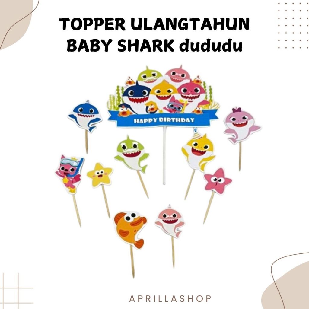 Topper Cake Ulang Tahun Baby Shark / Hiasan Kue BabyShark / Topper  Kue Baby Shark / Dekorasi Kue Ba