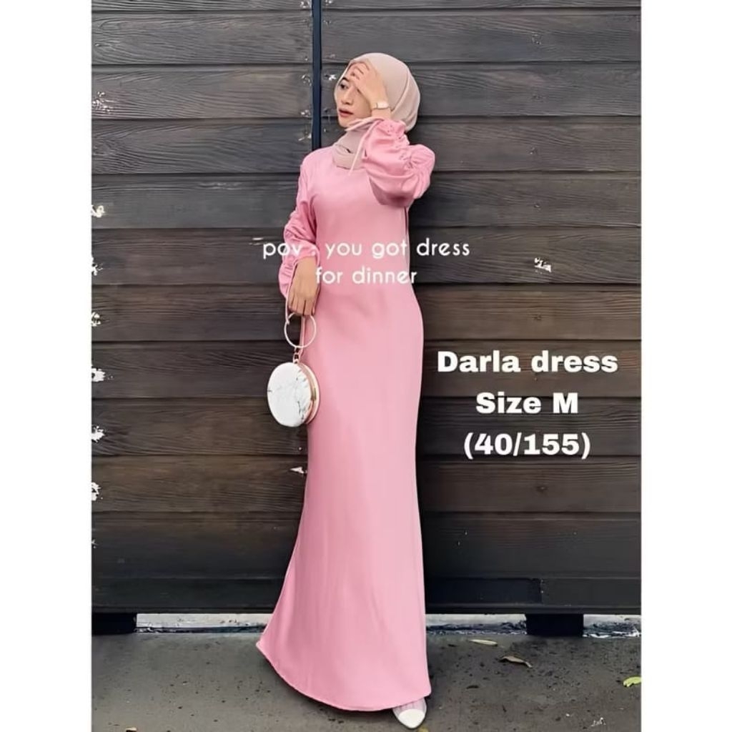 Gaun Darla Silk/Dress Muslim Maxi Lengan Serut Satin Velvet/Dress Bridesmaid/ Dress kondangan/Dress 