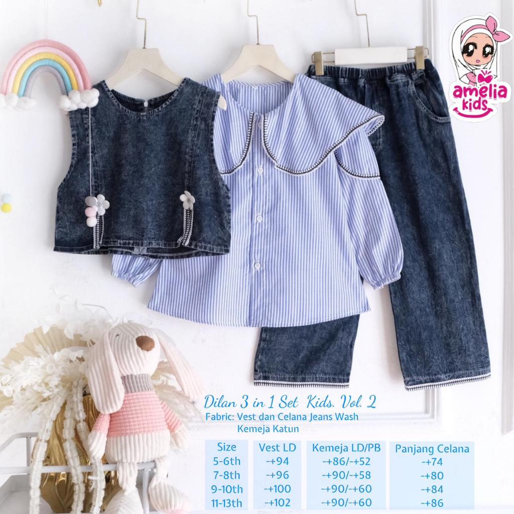 setelan jeans 3in1 anak perempuan 5-13 tahun dilan set ori amelia kids