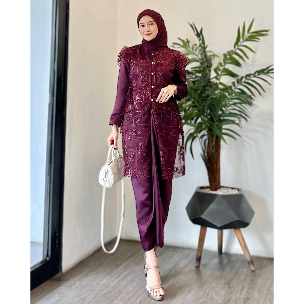 VIORA - Nayla Dress Gamis Brokat Tile Premium Baju Kondangan Elegan Dress Pesta Mewah Terbaru