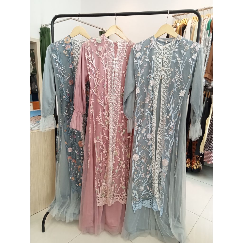 Gamis dress panjang Inner dan Outer Brokat, Hari Raya