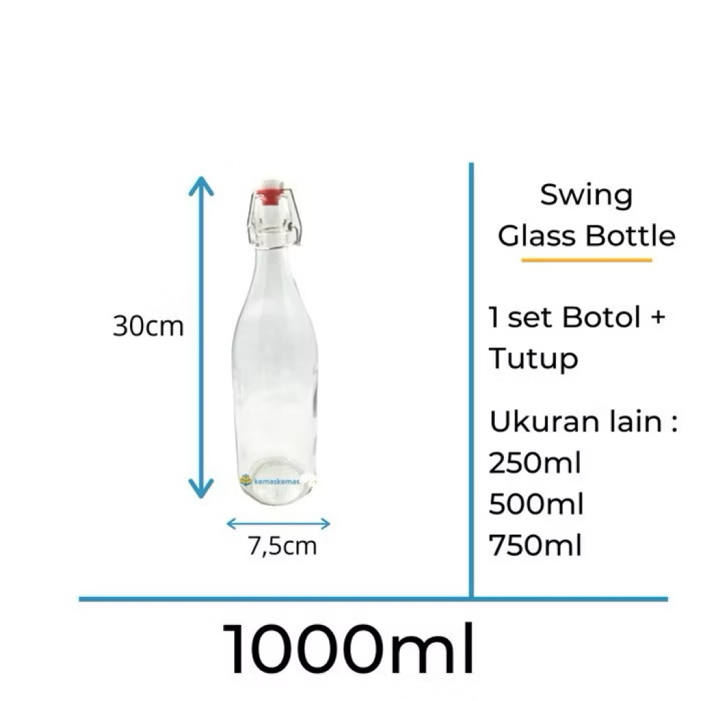 Botol Kaca 1 Liter / Botol Kaca 1000ML /Botol Kedap Udara / Botol Kaca Premium  / Botol Swing 1 / Bo