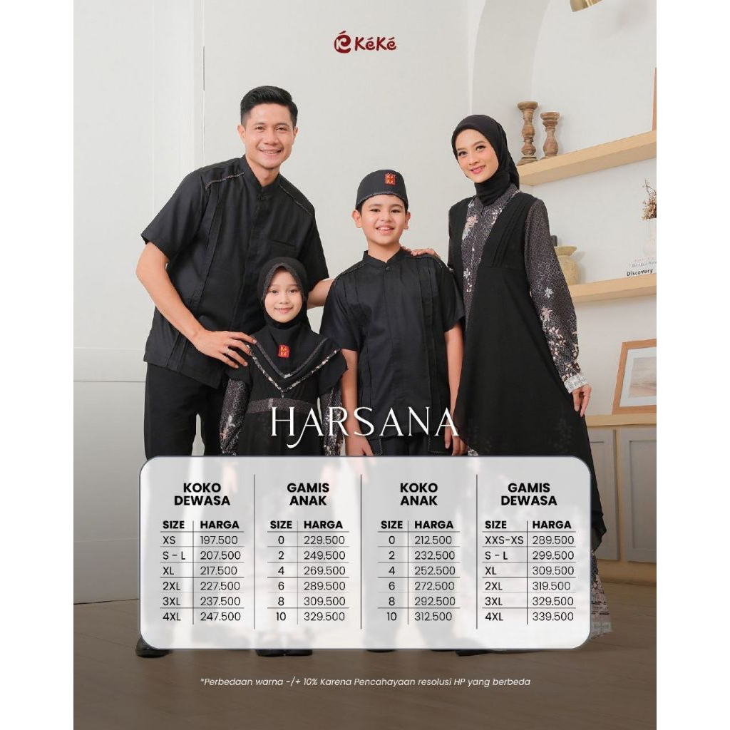 GAMIS MOM SARIMBIT HARSANA BLACK BY KEKE, GAMIS KEKE WARNA HITAM