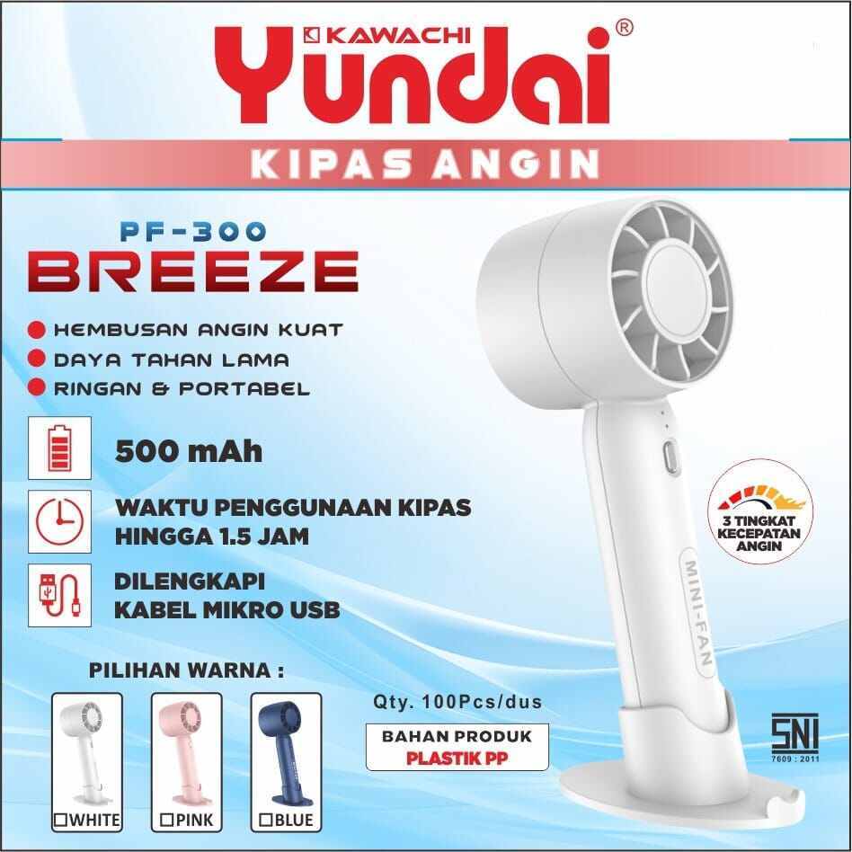 YUNDAI Mini Fan PF-300 Breeze 500mAh / Kipas Angin Mini Kencang Dilengkapi Kabel Mikro USB