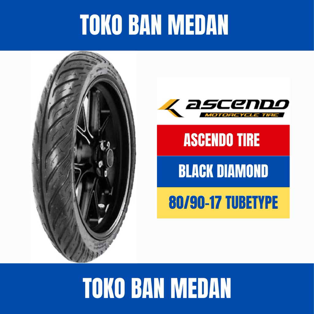 BAN LUAR MOTOR ASCENDO 80/90-17 RING 17 TT TUBETYPE BLACK DIAMOND