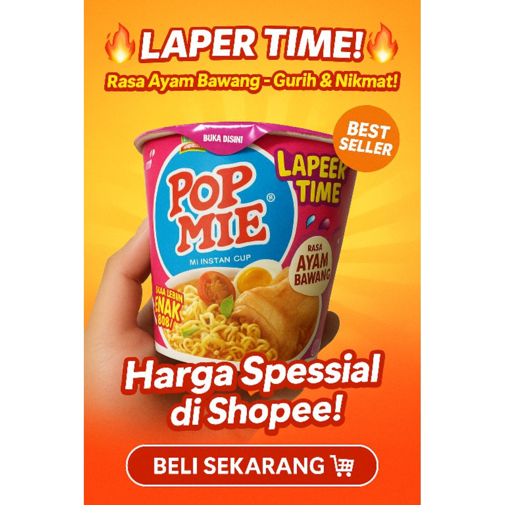 

Pop Mie Instan Cup – Mi Instant Rasa Ayam Bawang / Baso / Kari Ayam