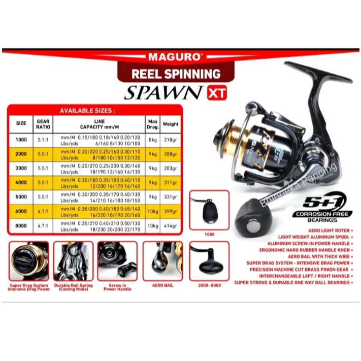 Reel Pancing Maguro SPAWN XT | 6 Bearing | Spining | Power Handle