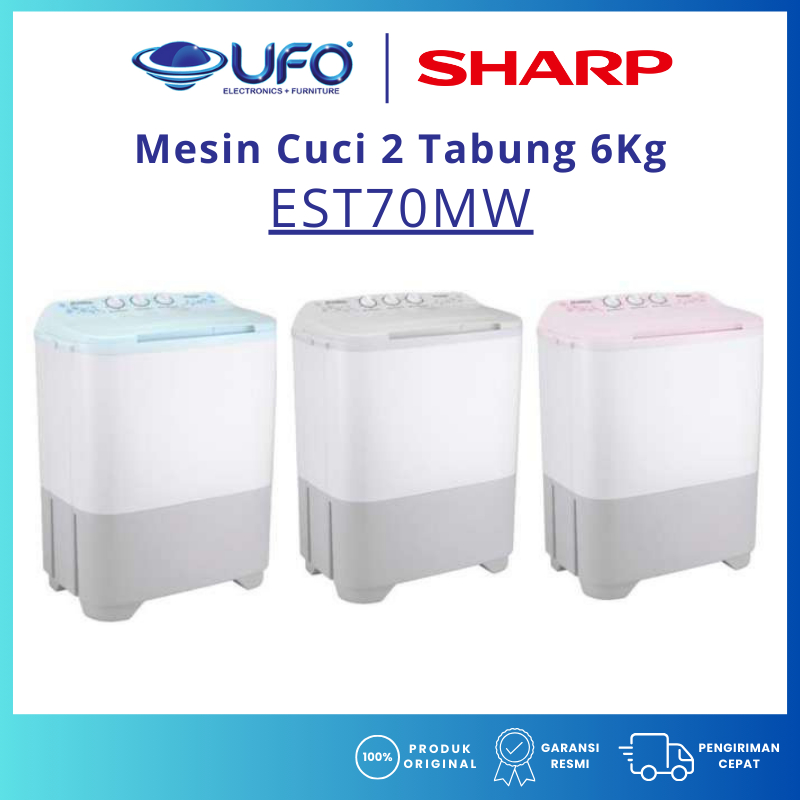 SHARP MESIN CUCI 6 Kg MANUAL 2 TABUNG EST70MW PUREMAGIC SERIES BARU - GARANSI RESMI