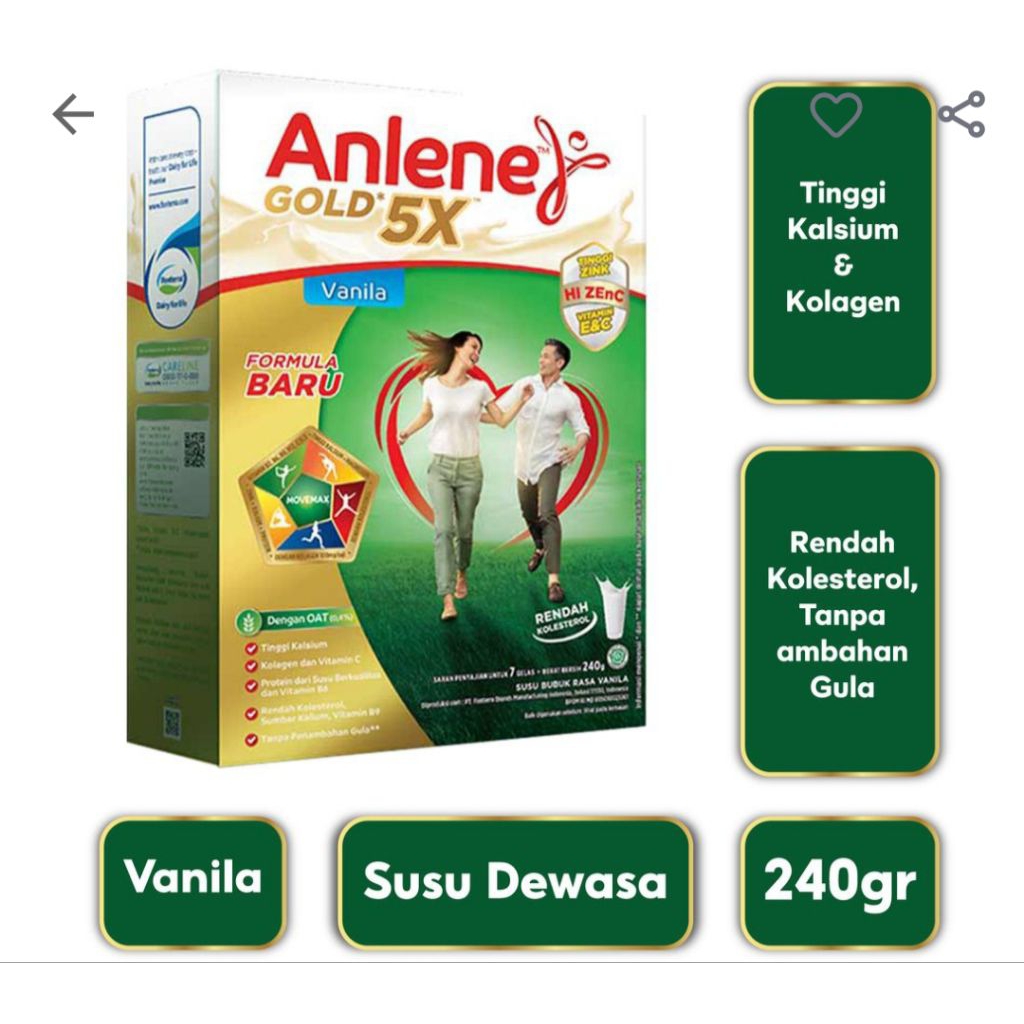 

Anlene Gold Plus 5X Hi-Calcium usia 50 tahun keatas 240,600gr