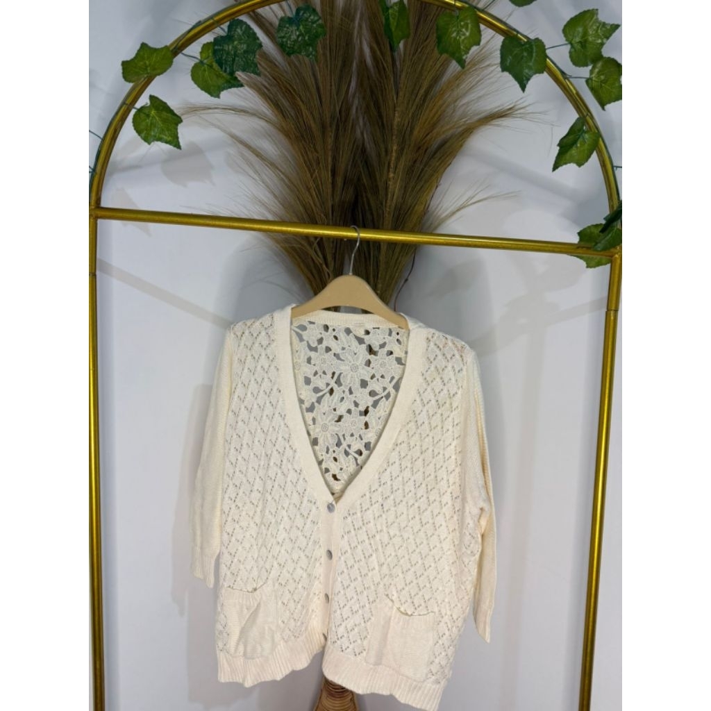 Cardigan Rajut Wanita/Cardigan Renda Renda/Cardigan Jumbo Wanita/Baju Lengan Panjang Putih Tulang/Ou