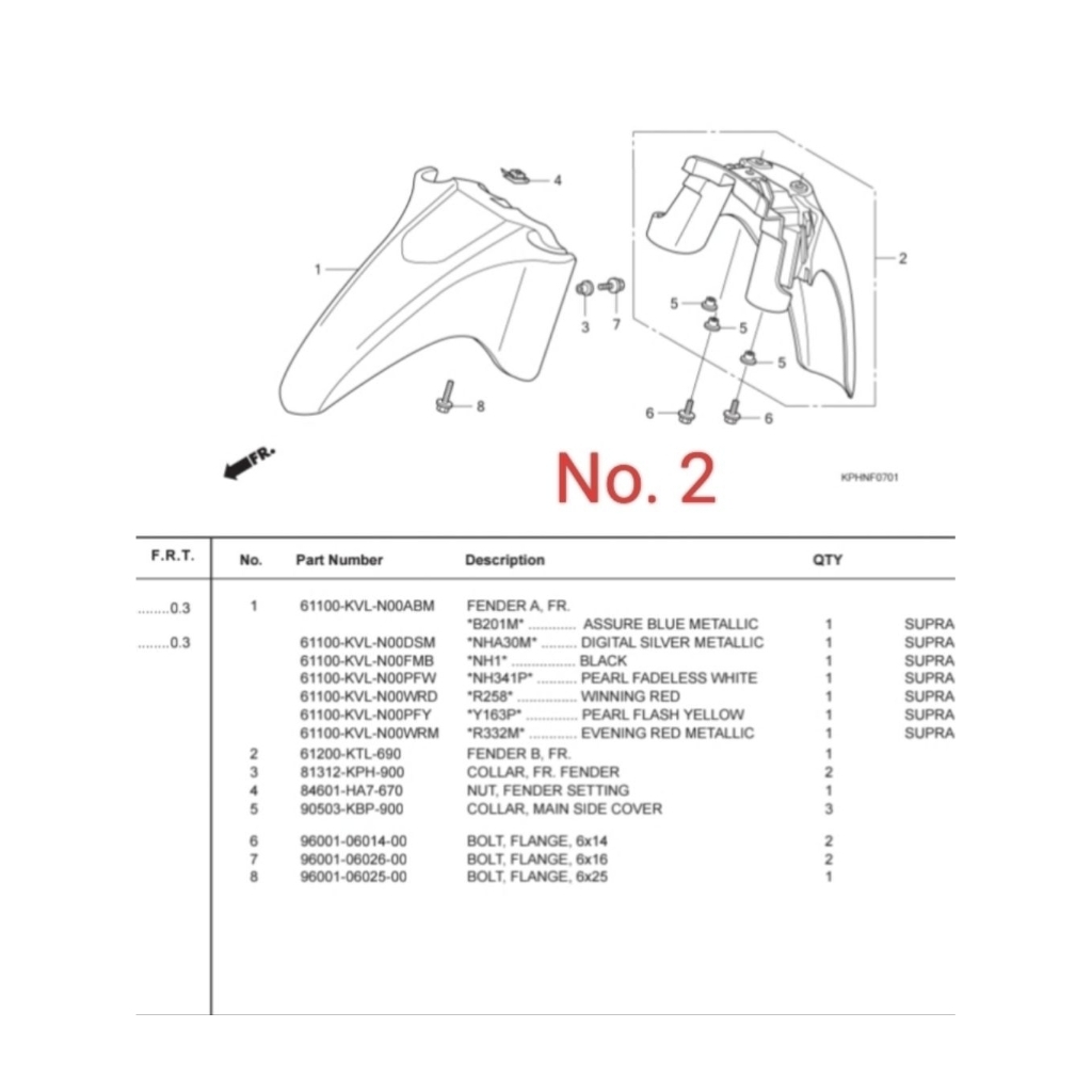 Spakbor depan bagian B untuk motor Suprafit new dan Supra x 125cc Batman part 61200KTL690
