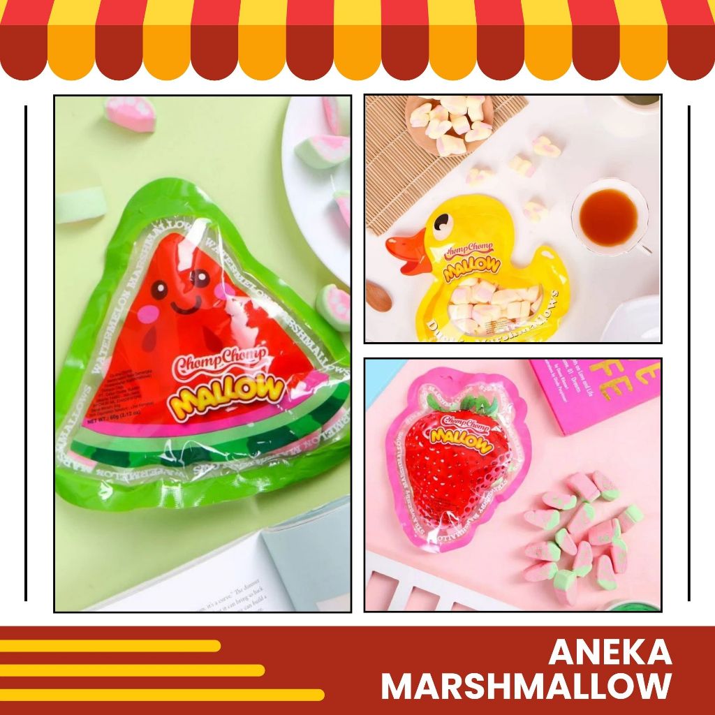 Permen Marshmallow Watermelon Semangka Marsmellow Strawberry Marsmallow Mallow Chomp Chomp Halal