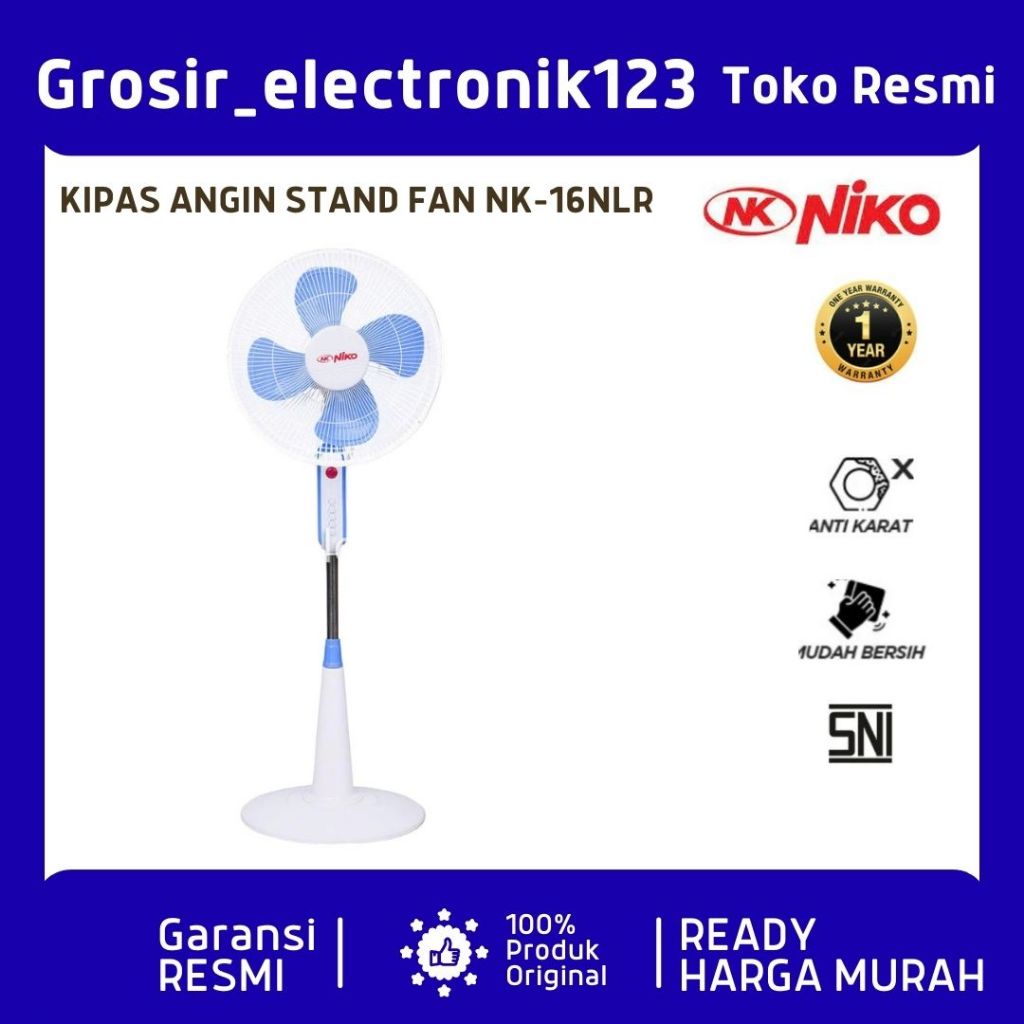 Kipas Angin Niko NK-16NLR Stand Fan 16 Inch Murah NK16NLR Silang Berdiri SNI Garansi Standfan 16"