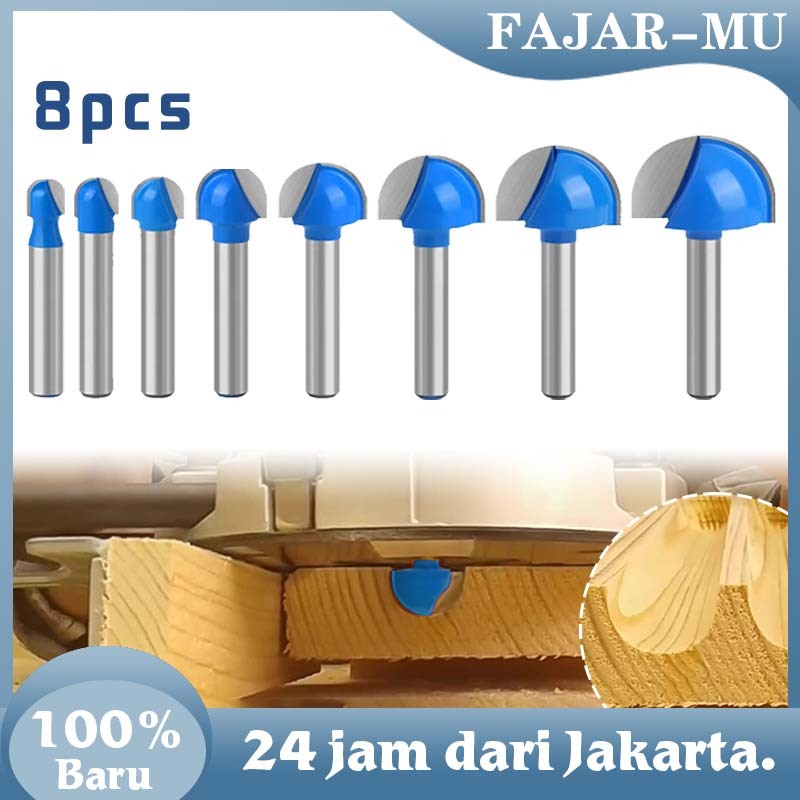 8Pcs Mata Router Kayu Round Bit / Mata Profil Sloting Bit / Mata Profil Router CNC / Mata Router Kay