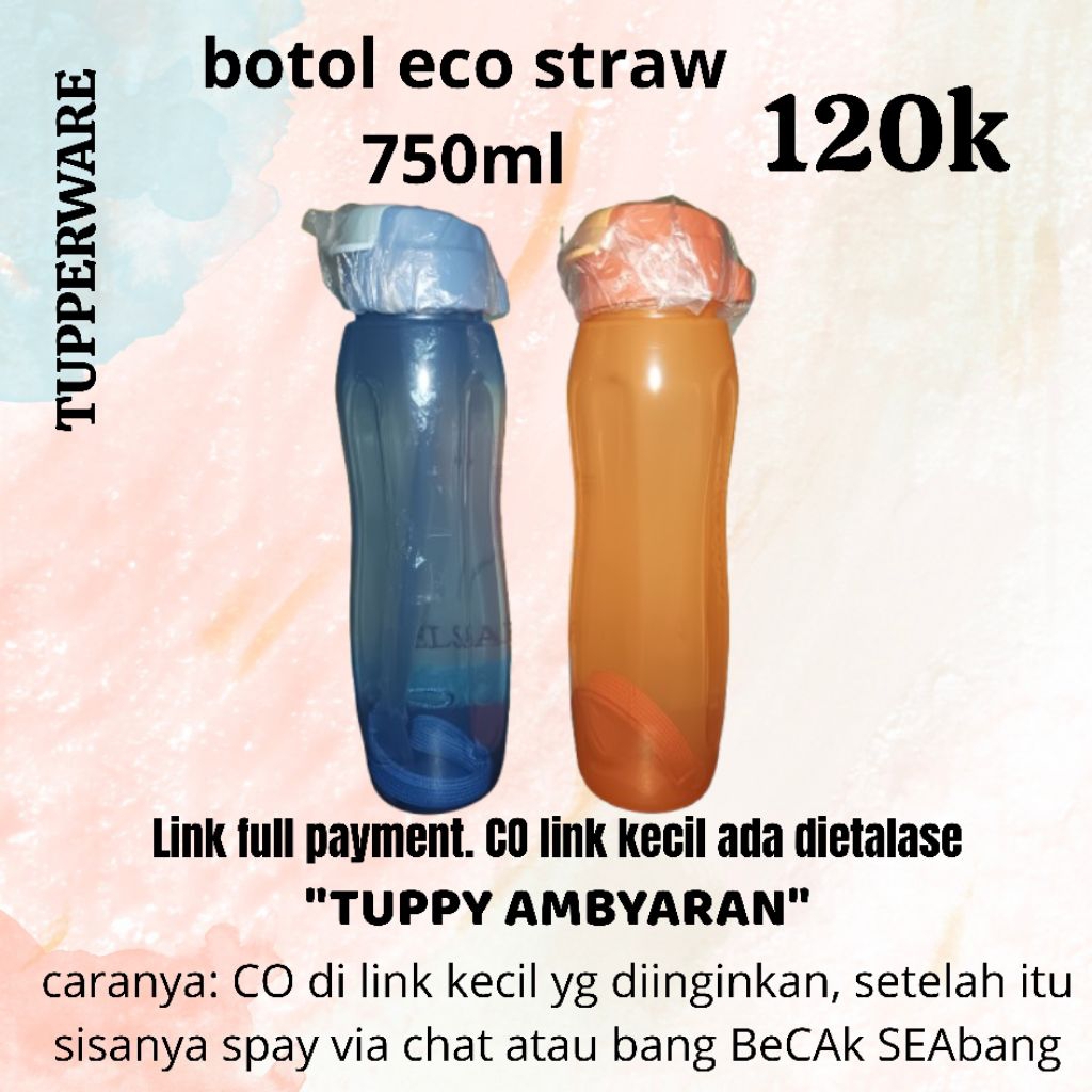 eco botol straw 750ml botol minum tupperware