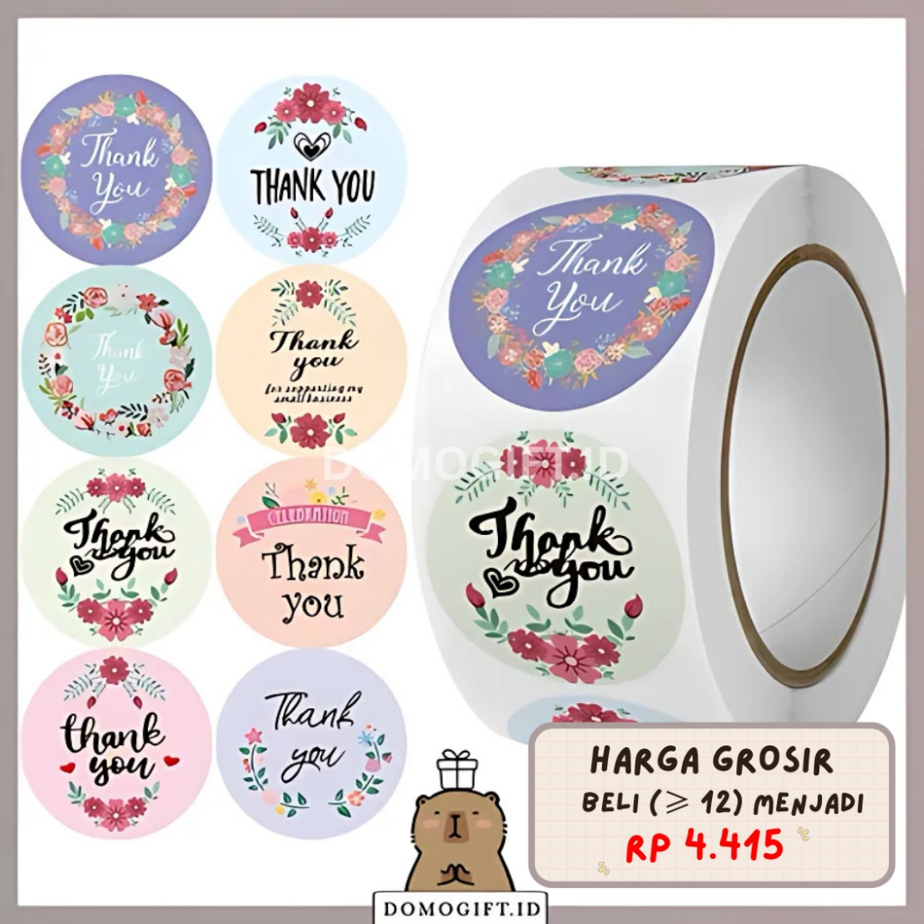 

500 Pcs 1 Roll Stiker Terima Kasih Stiker Thank You Bulat Ucapan Untuk Packing / Packaging Makanan