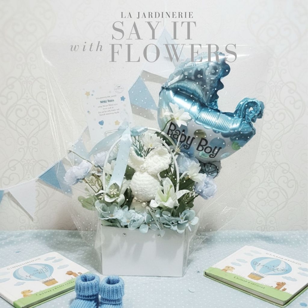 Buket Bunga Kelahiran Bayi New Born Baby Girl Baby Boy  Balon Artificial Palsu Ucapan Selamat Bloom 