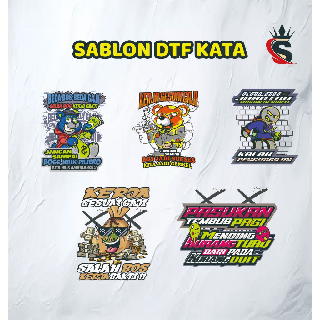 SABLON SETRIKA SABLON DTF PRINTING UKURAN A3 dan A4 KATA KATA EASTETIK