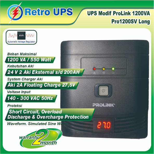 UPS Modif Prolink 1200VA PRO1200SV Long Backup Garansi 1Bulan