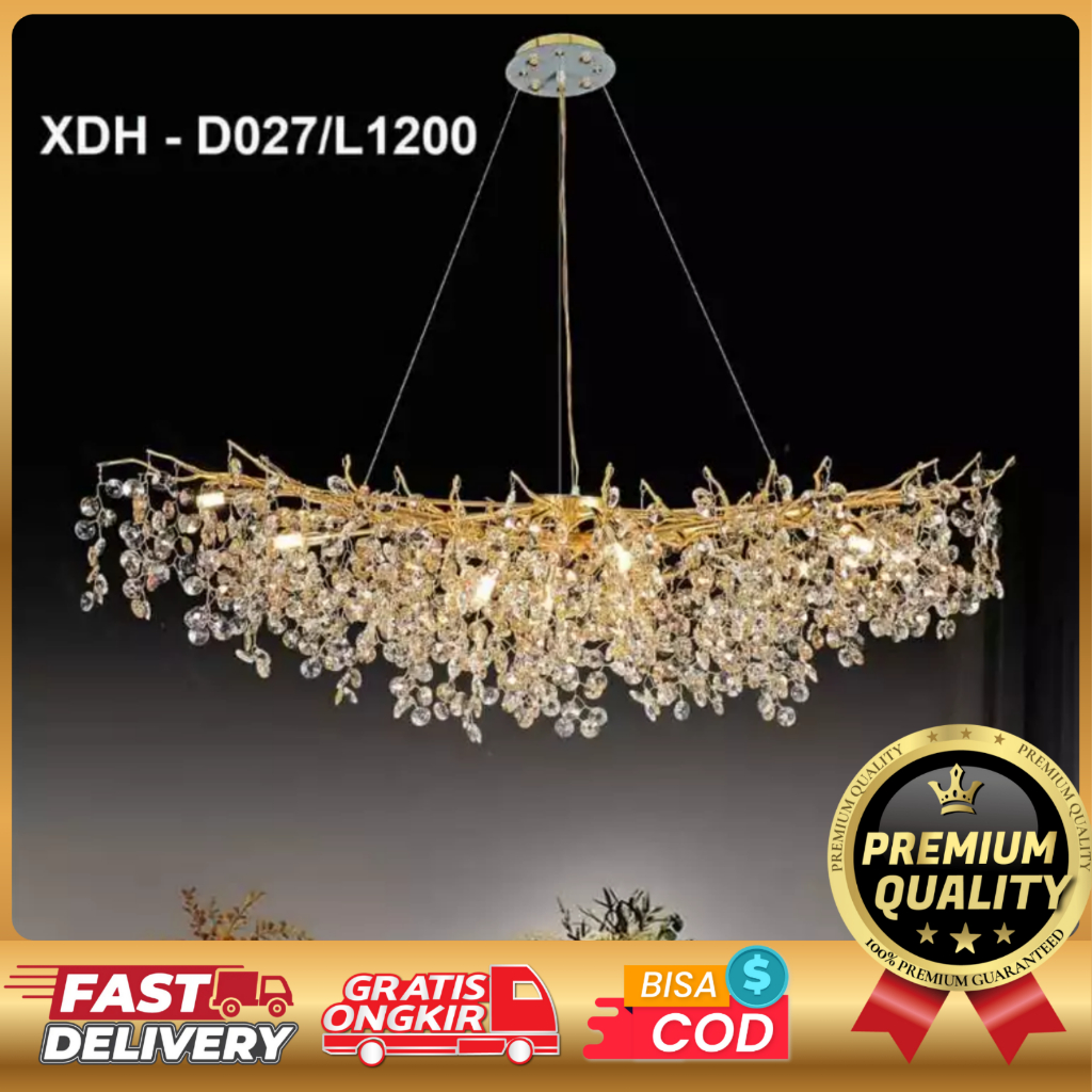 SL027-1200 LAMPU GANTUNG PLAFON HIAS KRISTAL GOLD MINIMALIS ELEGAN RUANG TAMU MEJA MAKAN PENDANT LAM