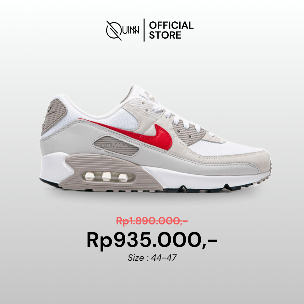 Nike Air Max 90 White University Red College Grey / Sepatu Sneakers Olahraga Pria