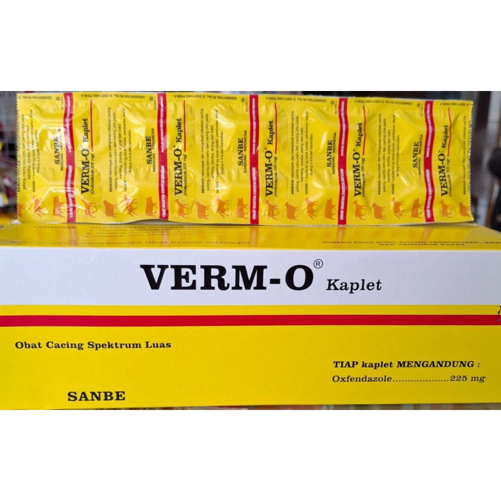 VERM-O KAPLET (1 STRIP @10 KAPLET) - Obat Cacing Kambing Domba Babi SANBE