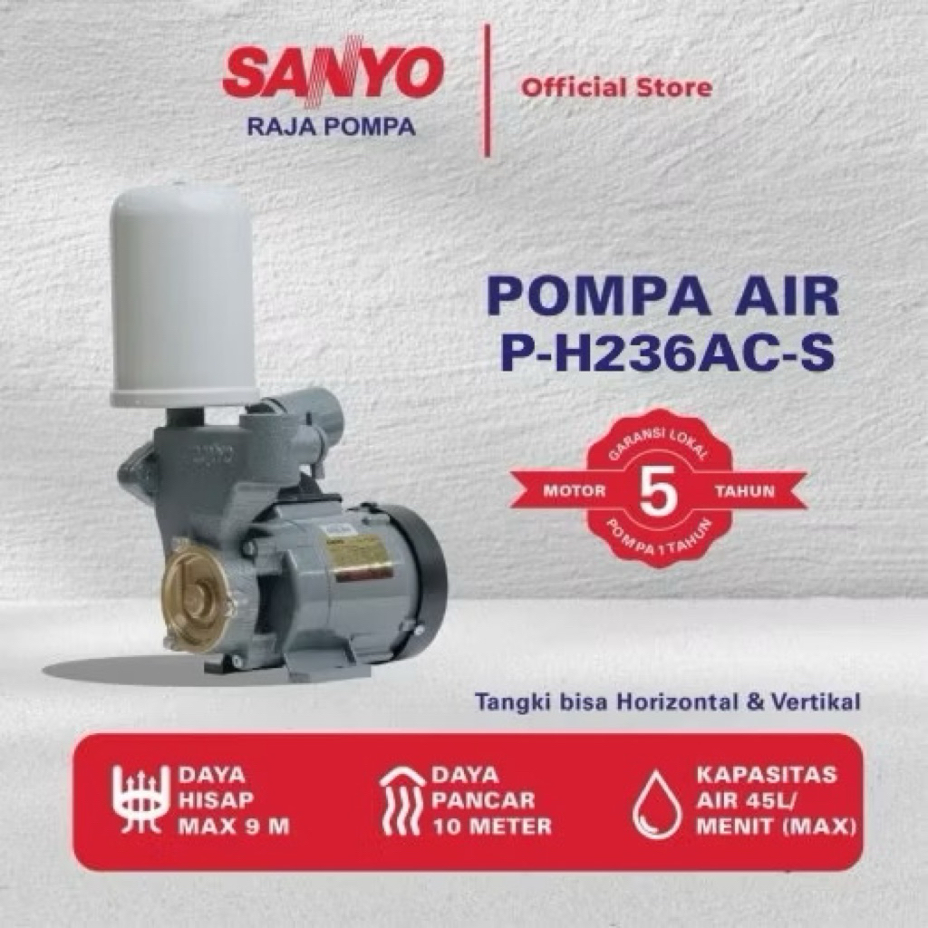 Pompa SANYO Otomatis P-H236AC Pompa Air SANYO Otomatis 200Watt 236AC