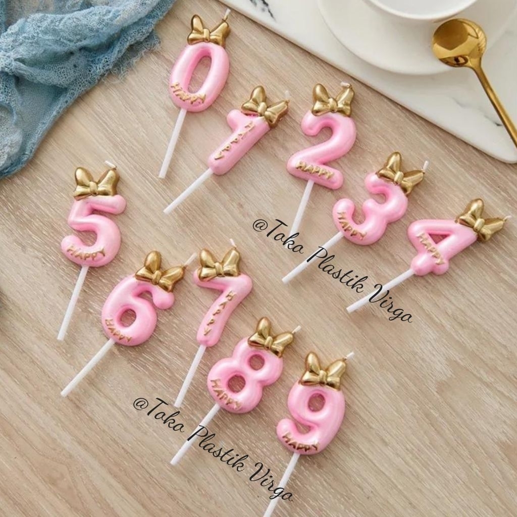 Lilin Ulang Tahun Pink Pita / Lilin Angka Cute 0-9