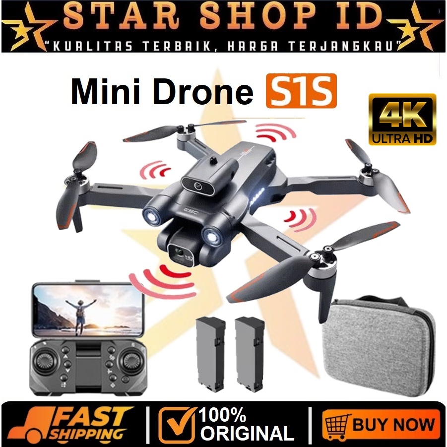 Mini Drone S1S Profesional 4K HD Camera WIFI Sensor Anti Tabrak Optical Flow Brushless Motor RC Dron