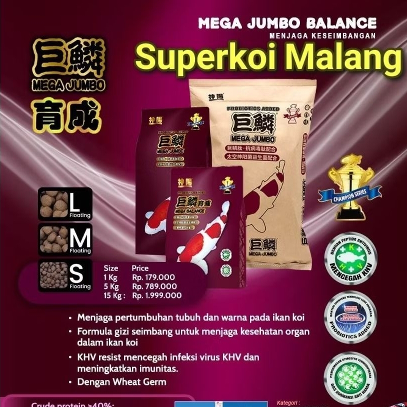 Mega Jumbo Balance 15KG Super Grow Color Warna Pertumbuhan Growth Colour Pakan Ikan Koi Import 15KG