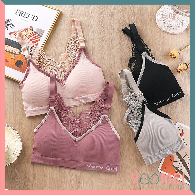 YOOMEI Setelan Bra+CD Bralette Wanita Bh Motif Kupu Pakaian Dalam Wanita
