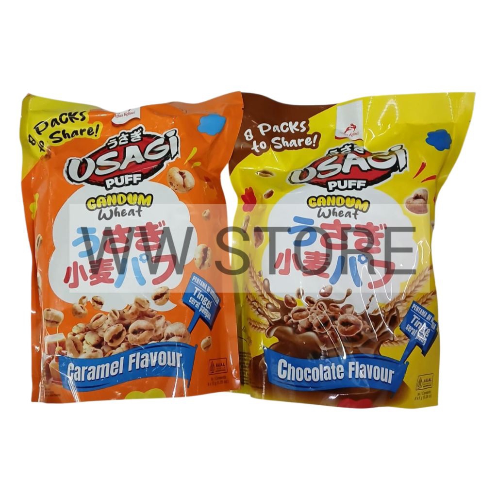 Cemilan snek makanan ringan gandum rasa karamel / coklat cokelat halal MUI Dua Kelinci USAGI Caramel