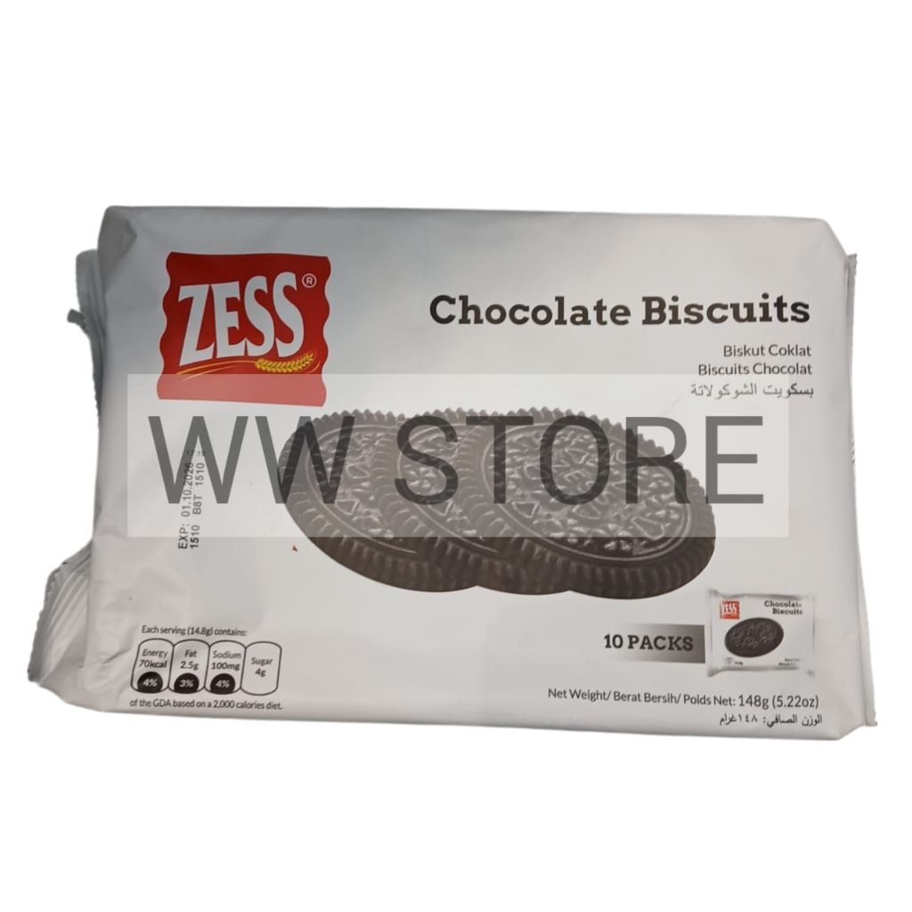 

Cemilan snek makanan ringan biskuit halal MUI ORIENTAL ZESS Chocolate Biscuits 148g ( 10 packs x 14.8g )
