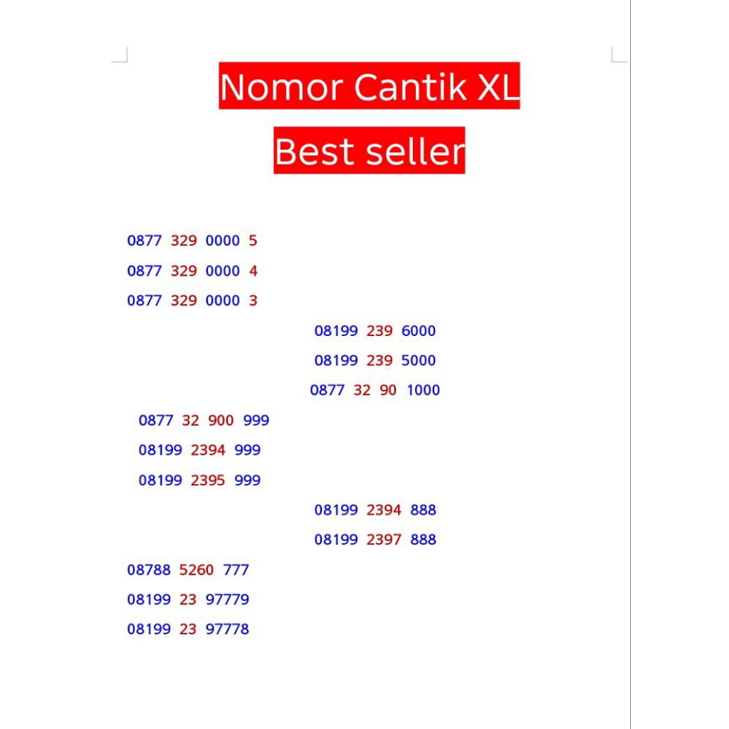 Nomor Cantik Kartu perdana XL Axiata 4G LTE EKOR 777 888 999 0000
