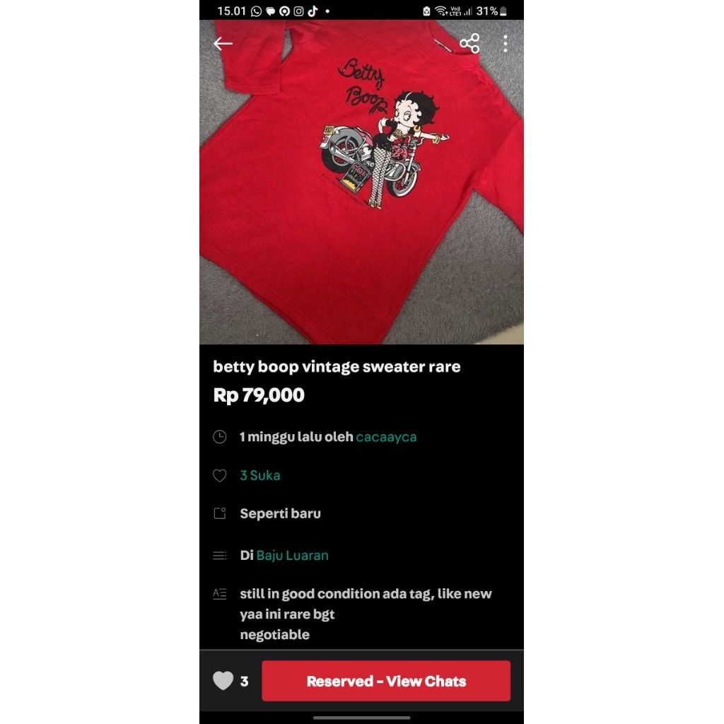 preloved betty boop vintage sweater rare +admin