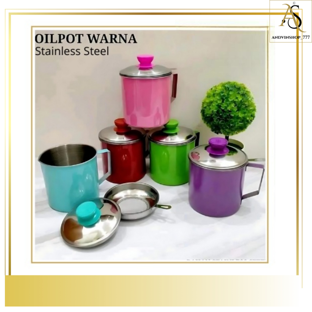 AS - Oil Pot Saringan Tempat Wadah Saringan Minyak Goreng 1,3 L / Saringan Minyak Stainless Warna