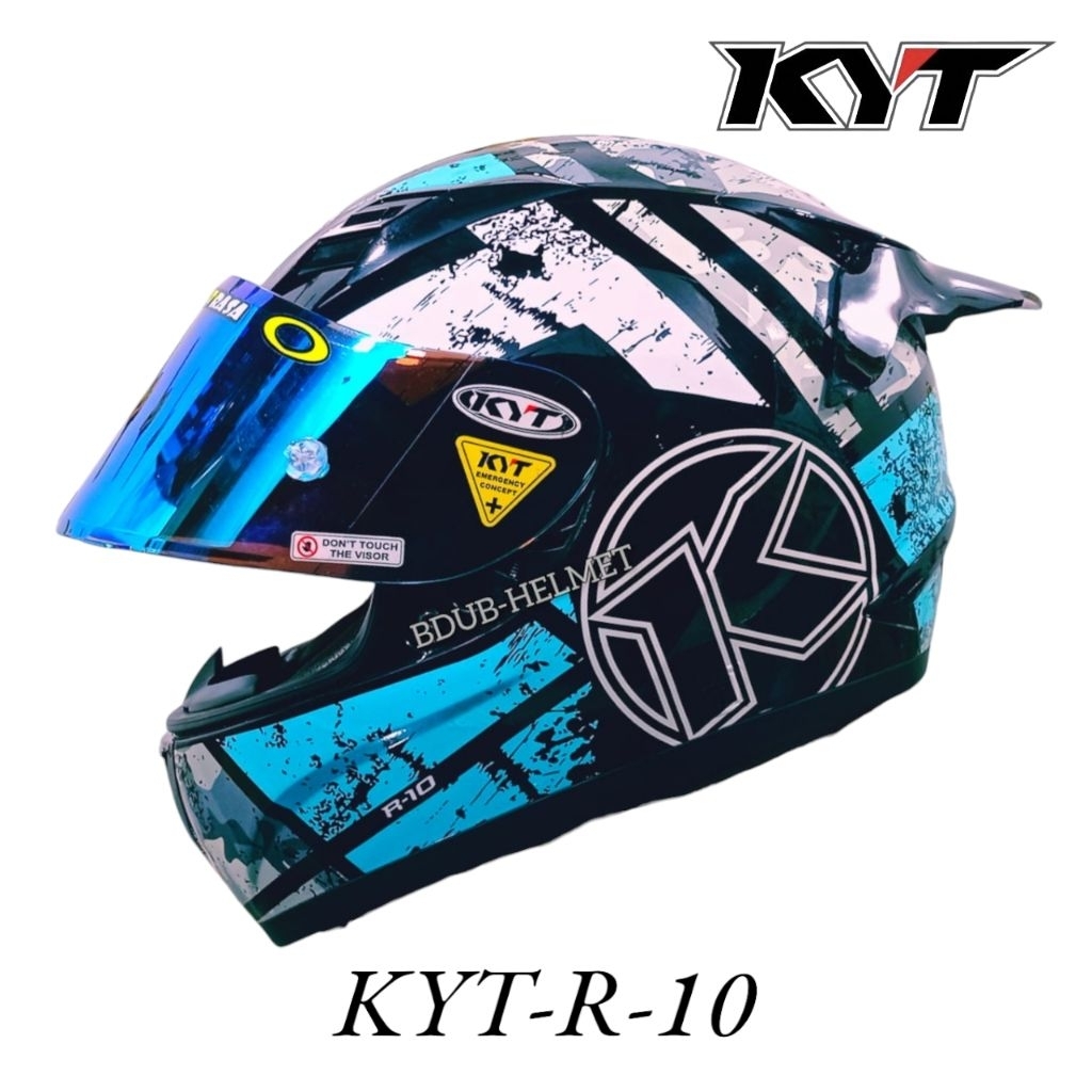Helm KYT R10 #3 aqua blue paket ganteng 100% original KYT