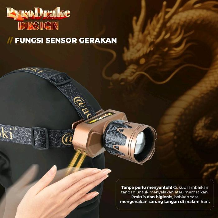 AOKI Senter Kepala PyroDrake AK-3705X 90 Watt 43000Lumen Dua Cahaya Putih & Kuning Sensor Cerdas