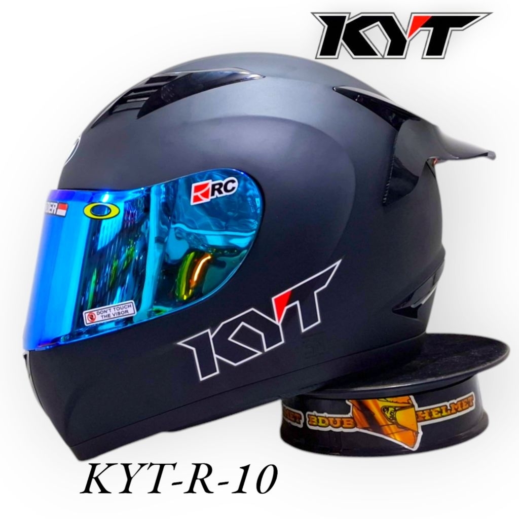 Helm kyt r10 black glos leopard paket ganteng original KYT