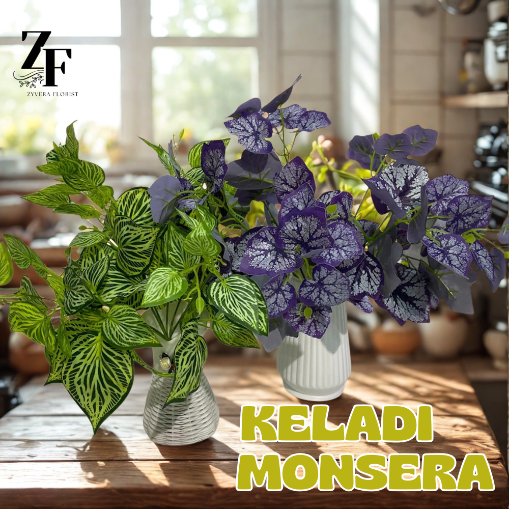 Tanaman Hias Palsu Tanpa Pot DAUN KELADI MONSTERA Plastik Bunga Artificial Dekorasi /CZ-017