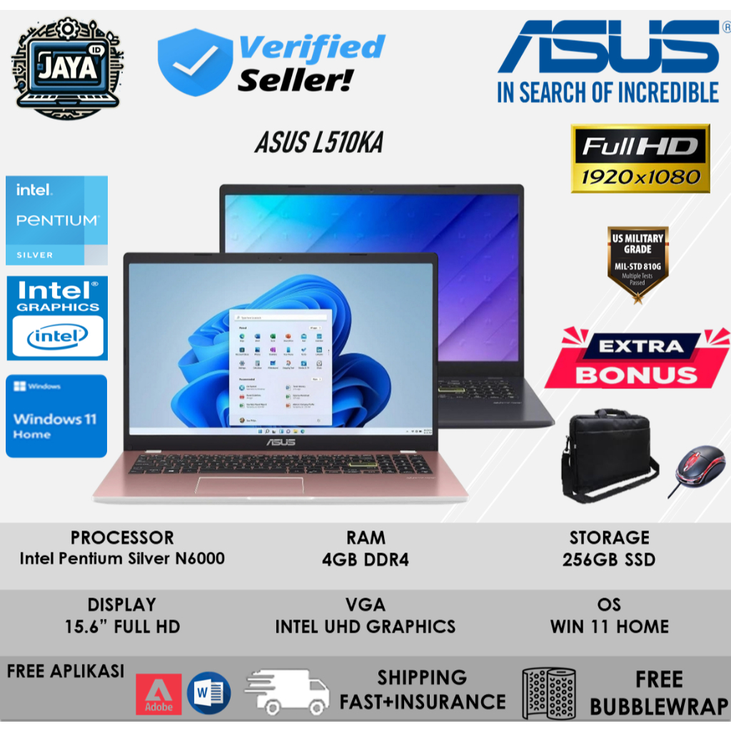 Laptop Asus L510KA Intel Pentium Silver N6000 Ram 4GB 640GB SSD FULL HD WIN11HOME ROSE PINK