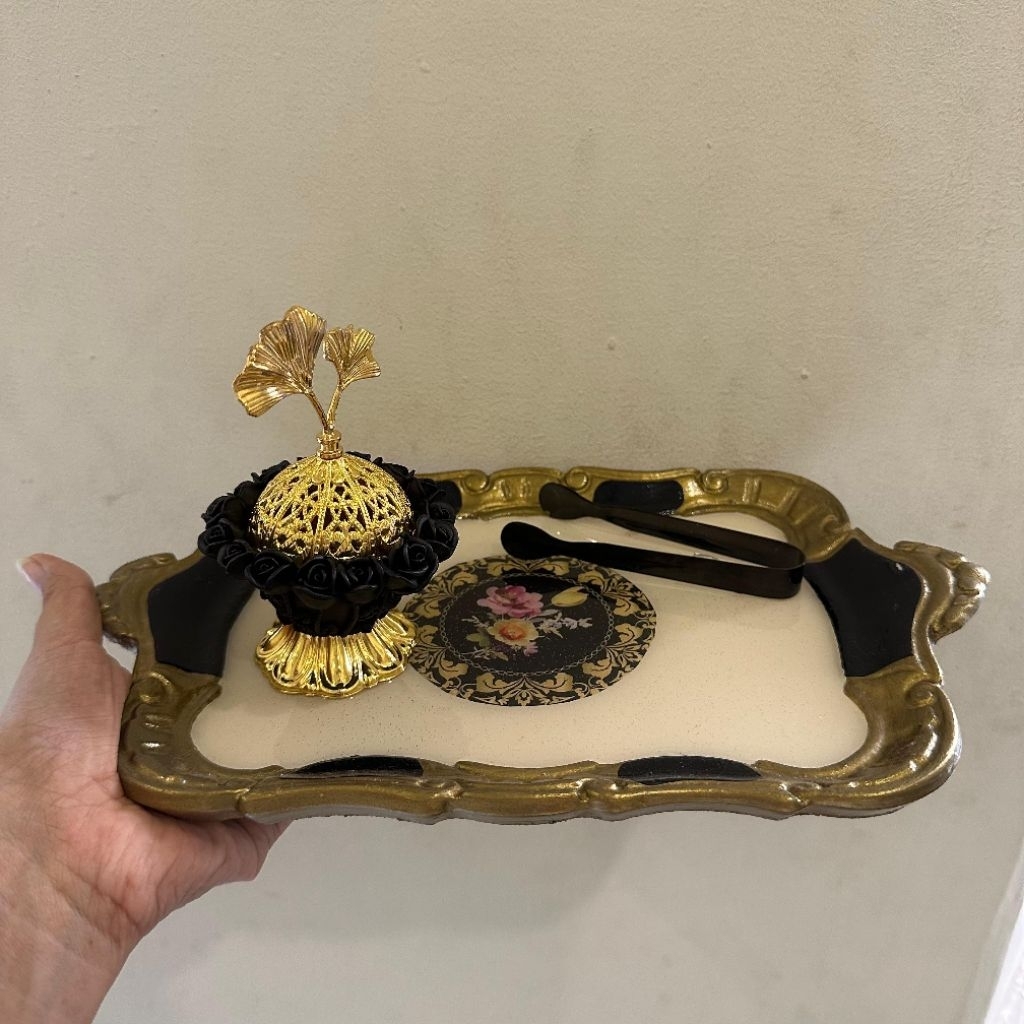 mabkhara mawar hitam list gold mabkhara set nampan mabkhara rose hitam gold