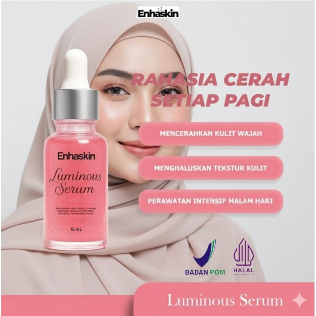 Serum Wajah Glowing Enhaskin 15 ml - BPOM & Halal | Niacinamide, Alpa Arbutin, Vitamin C, Licorice, 