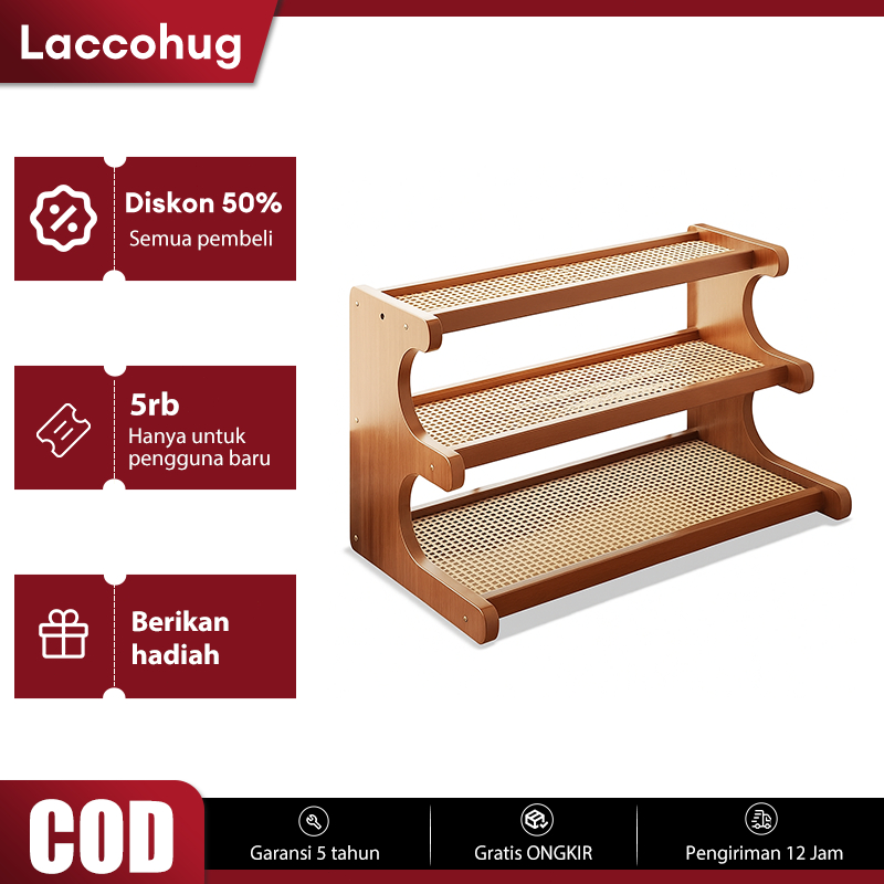 Laccohug Rak Bumbu Dapur Minimalis Multifungsi Rak Penyimpanan Meja Kecil Rak Kayu