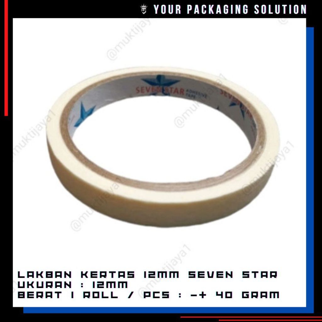 

LAKBAN KERTAS 12mm / MASKING TAPE / ISOLASI KERTAS SEVEN STAR